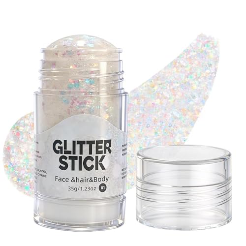 MEICOLY Iridescent White Glitter Stick for Festivals & Parties