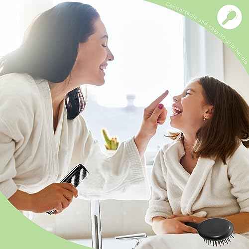 12 Pack Wet Small Hair Brush Combs Set, 6 Detangler Mini Brush Detangling Travel Hair Brush 6 Plastic Fine Wide Combs for Women Men Kids Toddler Girls Baby(Black)