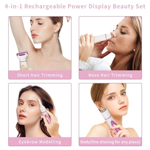 LED Display Electric Razor for Women Men,4 in 1 Rechargeable Wet & Dry Electric Shaver and Facial Hair Remover,2026 Painless Ladies Body Razors for Nose Face Body Leg Bikini Arm Hair (Purple)