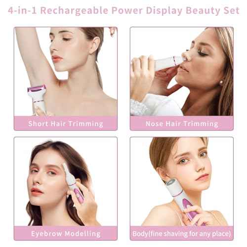 Wet & Dry Electric Razor for Women Men,4 in 1 Rechargeable Led Display Electric Shaver and Facial Hair Remover,Painless Ladies Body Razors for Nose Face Body Leg Bikini Arm Hair