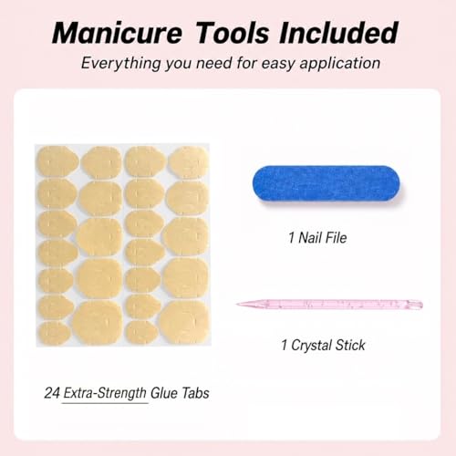 Blue White Stripe Almond Press On Nails - 24pcs