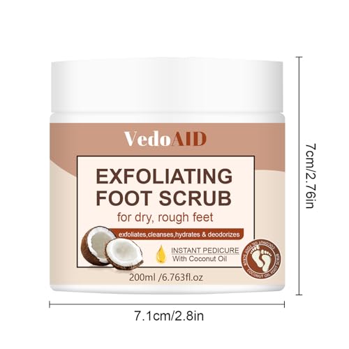 VedoAID Peppermint Foot Scrub - Exfoliating Cream for Cracked Heels, 200ml