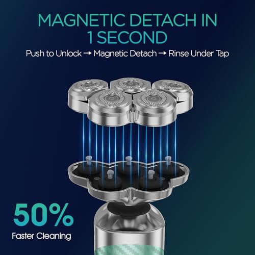 VOYOR Electric Razor for Men - 5D Floating Shavers for Men Magnetic Electric Shaver Rechargeable Face Shaver LED Display Wet Dry Shaving IPX6 Waterproof Mens Rotary Razor TX500 (Green)