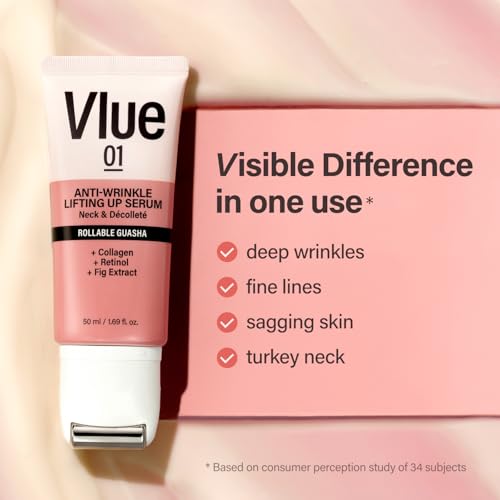 VLUE Retinol Guasha Neck Firming Cream - Anti-Aging Collagen & Fig Extract Moisturizer for Wrinkles & Sagging Skin, Hydrating & Lifting Neck & D?collet? Serum, Korean Skincare, 1.69 fl. oz.