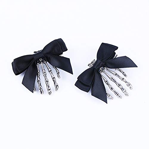 Skeleton Claw Hair Clip Pins Skull Hand Bone Hairclips Ghost Claw Hairpins JHH50 (Black Bow)