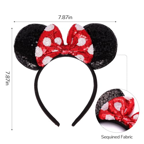 6 Pack Sequin Mouse Ears Headbands for Cosplay & Parties