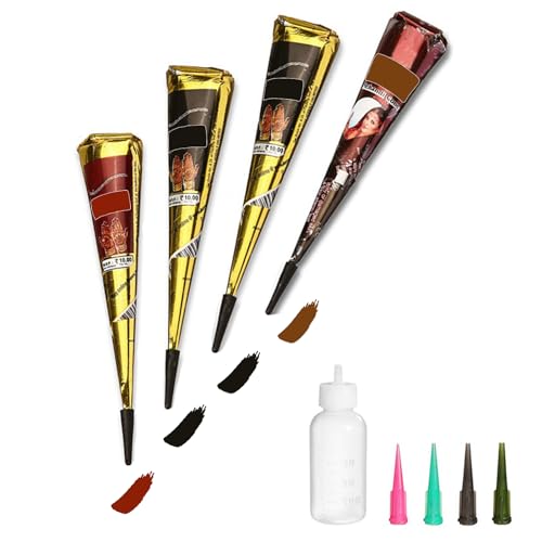 Temporary Tattoo Paste Kit - 4 Cones, 20 Stencils, Natural