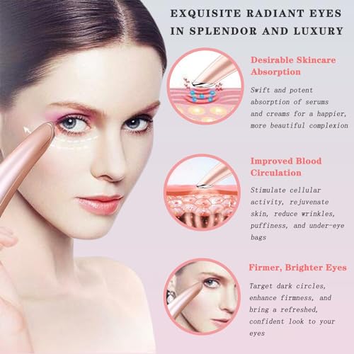 Eye Lift Wand, 3 in 1 Vibrating 98¡ÆF to 113¡ÆF LCD Eye Massager for Dry Eyes, Dark Circles and Puffiness, Face & Neck Lifting Tool for Fine Lines and Wrinkles, Rose Gold