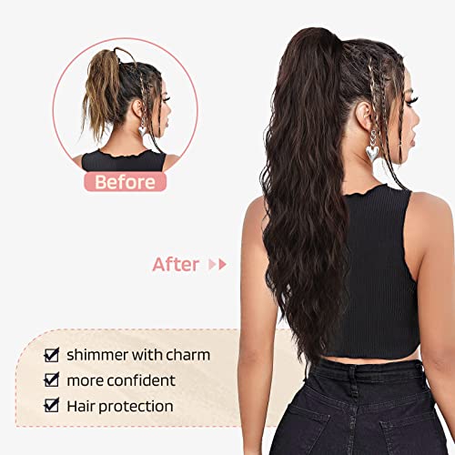 FLUFYMOOZ Ponytail Extension, 26 Inch Drawstring Ponytail Hair Extensions for Women，Long Curly Wavy Ponytail Natural Wavy Synthetic Hairpiece for Women Daily Use party (26 Inch Natural Black)