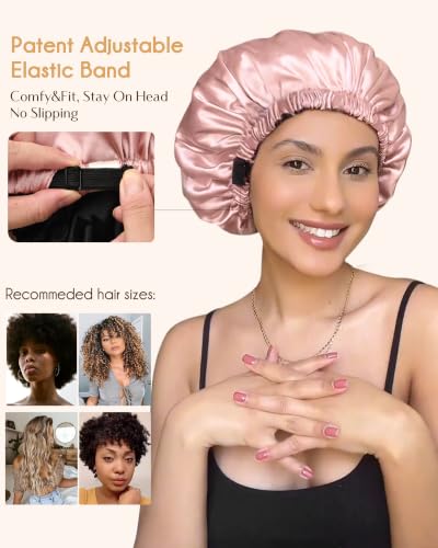 YANIBEST Double Layer Adjustable Satin Bonnet for Curly Hair