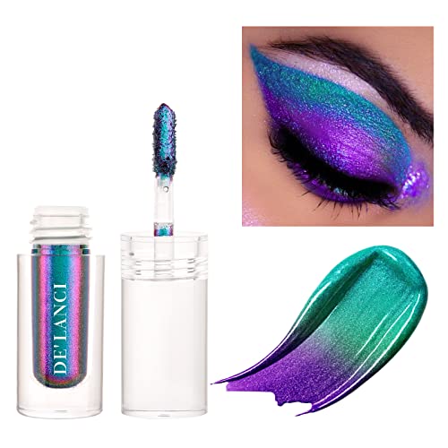 ecofavor Liquid Eyeshadow Glitter, MultiChrome Shimmer Duochrome Liquid Eye Shadow,High Pigmented Sparkling Waterproof Long lasting Liquid Eyeshadow Color Shift Silver Light Green to Teal #7