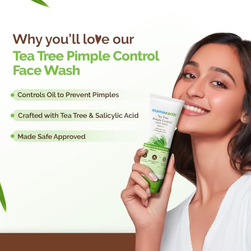 MAMAEARTH Tea Tree Oil Control Face Wash with Tea Tree & Neem 3.38 Fl Oz (100ml)