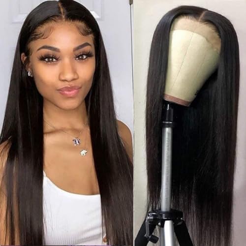 SUNKASA 22 Inch Black 4x4 HD Lace Front Human Hair Wig Pre-Plucked with Baby Hair
