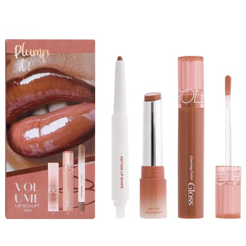 3-Piece Brown Lip Combo Set - Liner, Balm & Gloss