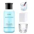 AIJIMEI Nail Brush Cleaner Set 58ml with Glass Cup & Cotton Pads - Travel Kit