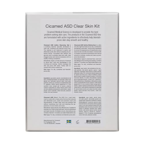 Cicamed ASD kit ? Cleansing Gel, Moisturizer & 3-in-1 Spot Treatment with Salicylic Acid ? Oily & Combination Skin ? Reduces Pimples, Scars & Redness