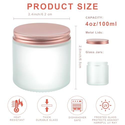 Tioncy 12 Pcs 4oz Empty Cosmetic Container Glass Candles Jars with Rose Gold Lids 100ml Round Small Candle Making Mason Canning Jar for Sample Powder Liquid Camping Travel Storage(Clear)