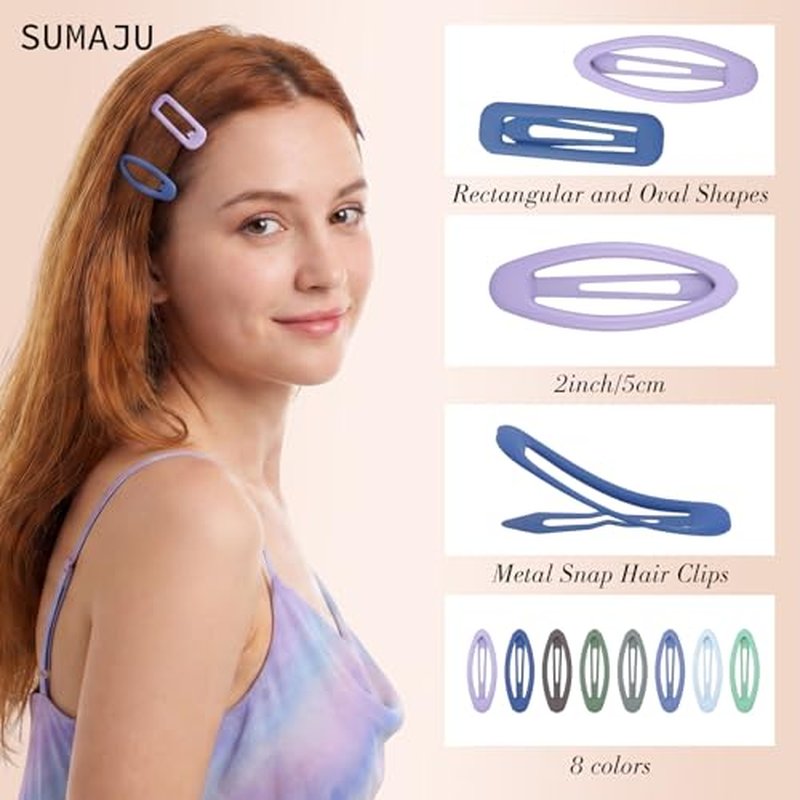 32 Pc 2-Inch Snap Hair Clips, Rectangular & Oval, Metal Barrettes