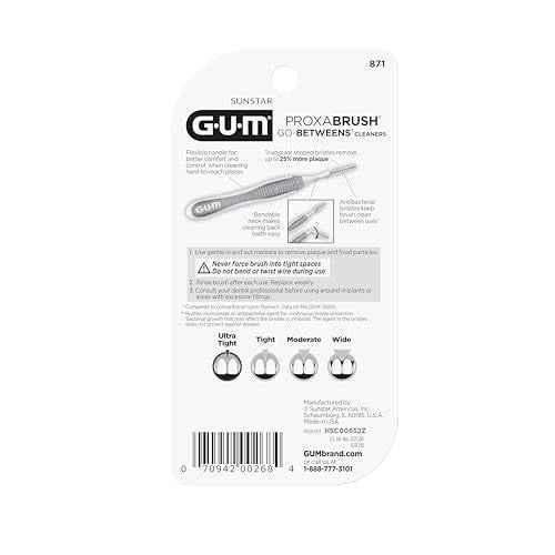 GUM Proxabrush Go-Betweens - Ultra Tight - Interdental Brushes - Soft Bristled Dental Picks for Plaque Removal & Gum Health - Safe for Braces & Dental Devices, 10ct (Pack of 6)