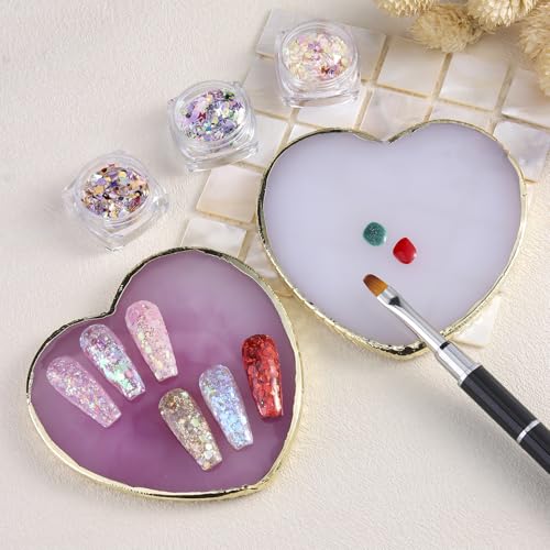 Heart Shaped Resin Nail Art Palettes - Set of 2 with Gold Edges