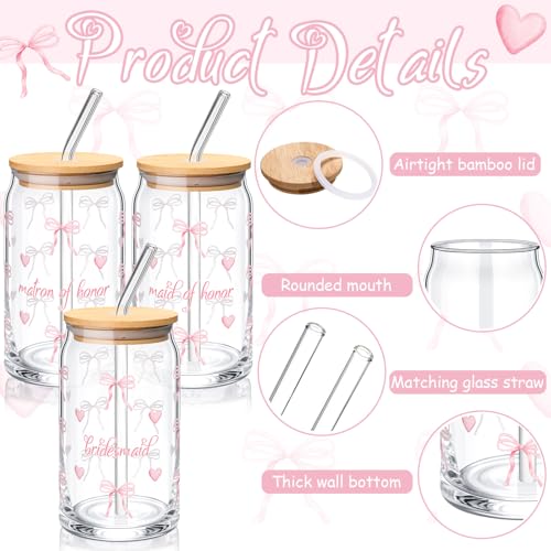 Meanplan 48 Pcs Bridesmaid Proposal Gift Box Set Bridal Shower Favor Wedding Bride Bachelorette Party Return Gift, Glass Cup Cosmetic Bag Scrunchies Hairpin Invited Card Envelope (Matron of Honor)