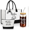 Zubebe 3 Pcs Bride Gifts for Bachelorette Party Bridal Shower Wedding Gift Set Include Glass Cup Canvas Tote Bag Makeup Bag