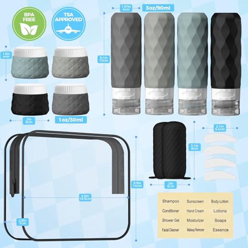 16-Pack TSA Approved Travel Bottles & Jars Set with Silicone Containers