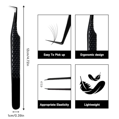 VAVALASH Black 90 Degree Lash Tweezers for Eyelash Extensions, Fiber Tip Precision, 1 PCS