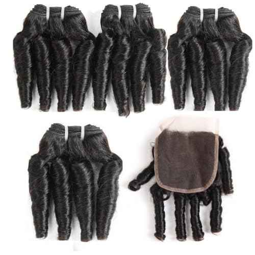 Molefi Brazilian Funmi Hair Curly Weave 4 Bundles with Lace Closure burmese curly bundles human hair with 4x4 Closure 100% Human Hair Extensions 50g/pc Natural Black (8 8 8 8 +8)