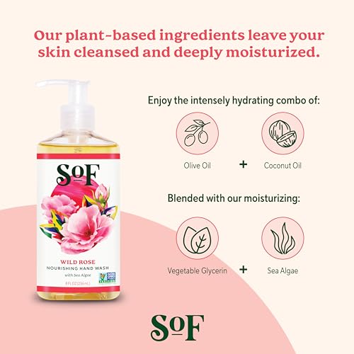 South Of France Climbing Wild Rose Clean Hand Wash Clean Body Care | Moisturizing Liquid Hand Soap with Mediterranean Sea Algae | 8 oz Pump Bottle – 3 Pack