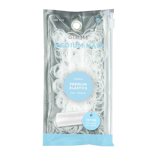 Gimme Beauty Medium Hair Premium Elastics - Clear Hair Ties with Innovative Storage Stack - No-Slip, Durable Bands for All Day Use - 500 Pack, Clear