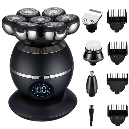 Upgrade 7 Heads Men¡¯s 5-in-1 Electric Head Shaver for Bald Men,Multifunctional Electric Razor for Men£¬Cordless Rechargeable Travel Groomin Hair Trimmer Kits,Black