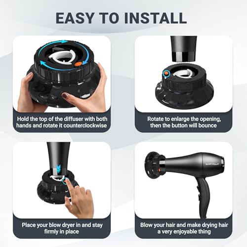 Ludvento Universal Hair Diffuser Attachment for 1.4-2.4 Inch Blow Dryers - Black