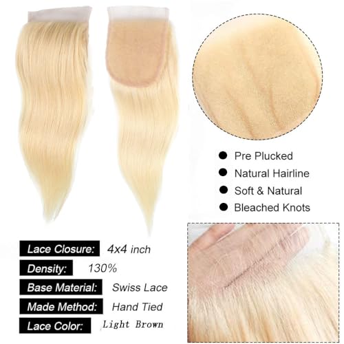 613 Blonde Lace Closure 4x4 HD Transparent 26" Human Hair