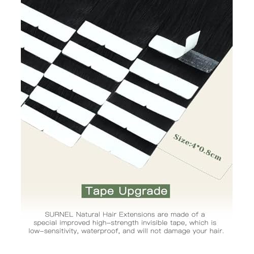 SURNEL Injected Tape in Hair Extensions Human 16inch Jet Black Upgraded Seamless Remy Invisible Tape in Extensions 20Pcs 35g(#1,16)