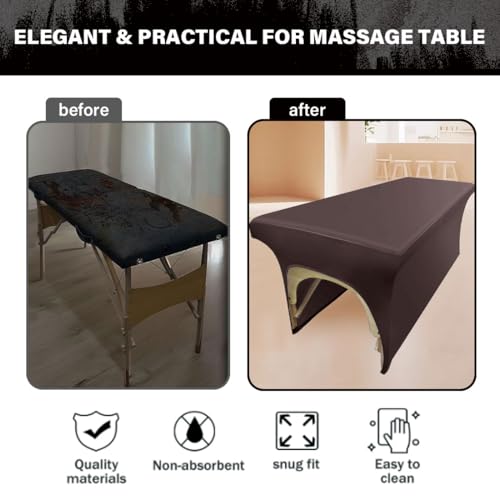 Leather Massage Table Cover Reusable & Waterproof Lash Bed Cover Fitted Excellent for Lash Extension, Massage, Spa, Beauty Salon, Wax, Tattoo, 1 Pack, Coffee
