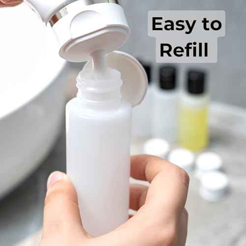 4 Pack 2oz Travel Bottles ? TSA Approved HDPE Translucent Squeeze Bottles with Black Disc Tops & 4 Extra Screw Caps, Leak Proof, Durable, BPA Free, FDA Compliant