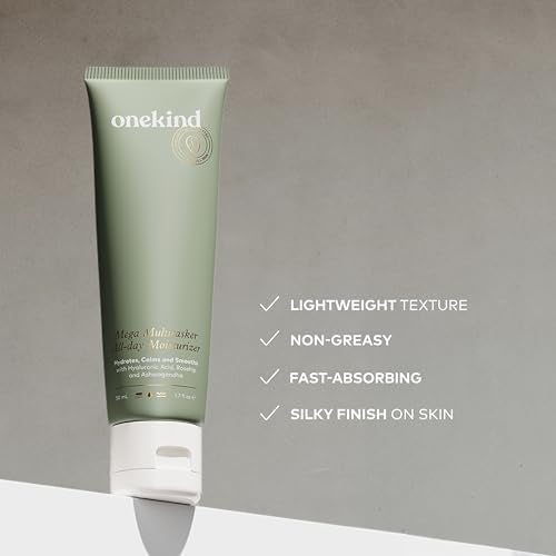 Onekind Mega Multitasker All-Day Moisturizer, Hydrating Face Cream with Hyaluronic Acid and Glycerin, Fragrance-Free Anti-Aging Moisturizer for Sensitive & Mature Skin, Clean Skincare, 1.7 oz