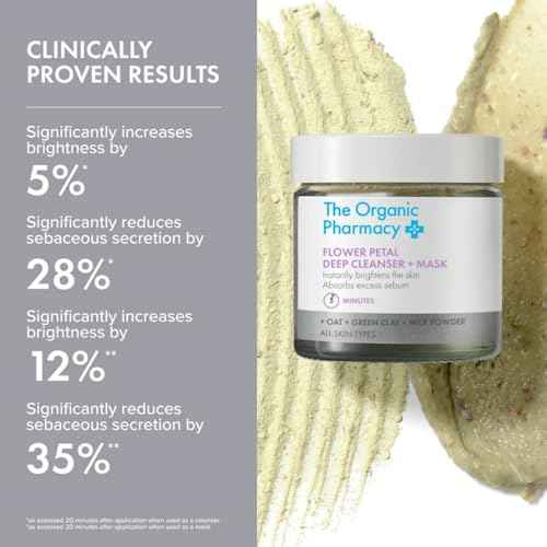 The Organic Pharmacy Flower Petal Deep Cleanser + Mask, 40ml, Natural Mineral Face Cleanser, With Oats & Green Clay, All Skin Types