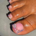 Pink Press On Toenails 24Pcs French Tip Acrylic Kit