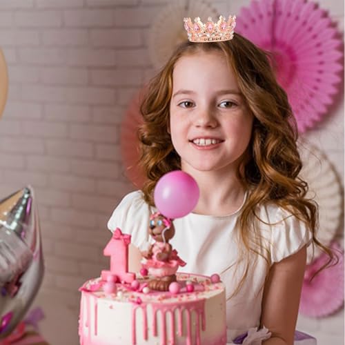 YARIEW Rose Gold Rhinestone Crown Cake Topper & Hair Accessory