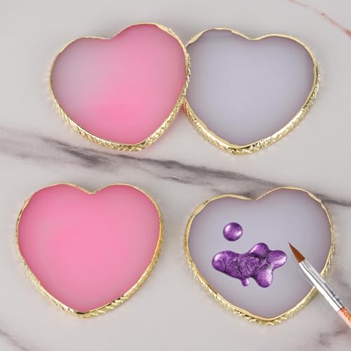 Tbestmax 4-Pack Heart Pink & White Nail Art Mixing Palettes Resin Makeup Plates