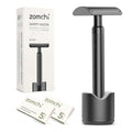 ZOMCHI Double Edge Safety Razor with Razor Stand, [New Version 2.0 ] Men¡¯s Metal Razor with 10 Safety Razor Blades for Men & Women - Matte Black