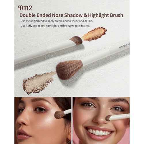 EIGSHOW Makeup Brush Set, 3Pcs Double Ended Face Makeup Brushes for Foundation Powder Contour Highlight Concealer Nose Shadow, Travel Gift Set (Beige)