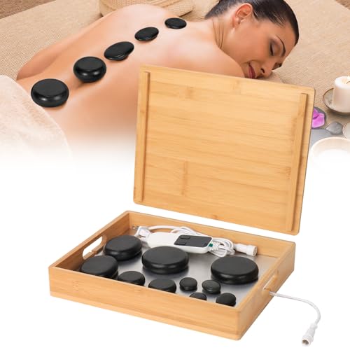 Hot Stone Massage Set with Warmer Kit,10 PCS Rocks Stones with Bamboo Heater Box,Massage Warmer Kit with Temperature Control and Timming Setting,Massage Stone Heater for Spa & Home Use