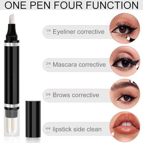 Eye Makeup Remover Pen, Makeup Remover Eraser Stick Corrector Stick Lipstick Eyeliner Eraser for Instant Touch Up Correction, Mascara Smudges Correction,Travel-Friendly Makeup Removing Pen With 3 Replacement Heads