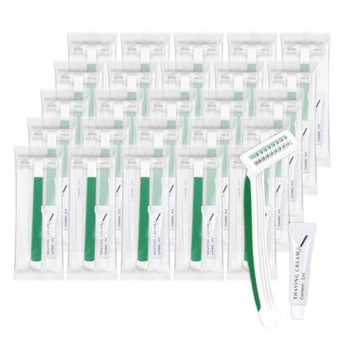 Disposable Razors Bulk, Razors Individually Wrapped Bulk, Travel Razors Bulk With Shaving Cream For Hotels, Shelters, Homeless, Nursing Homes, Charities, Churches, Green (30-PACK)