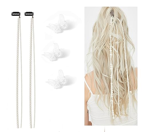 SINNKY Imitation Pearl Hair Clip In Hair Braiding clips Long Hair Extension Hair Chain DIY Accessories Fashion Hair Band Masquerade Hair Accessories for Women and Girls