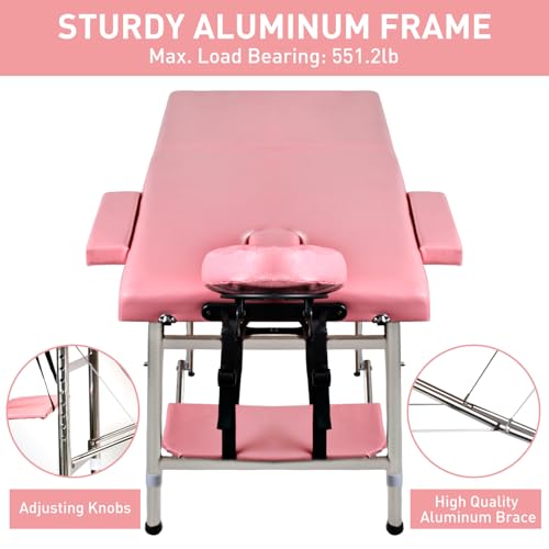 Portable Massage Table 24" Wide Adjustable Folding Bed Pink