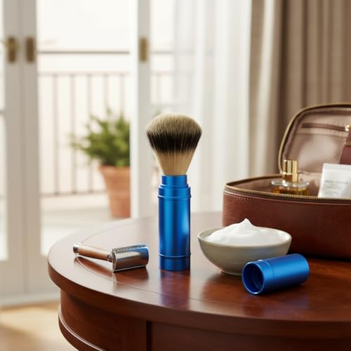 Walfront Men Portable Travel Foaming Shaving Brush, Grooming Tool for Wet Shaving, Bathroom Supplies for Daily Use